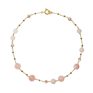 Necklace with rose quartz and cultured pearls