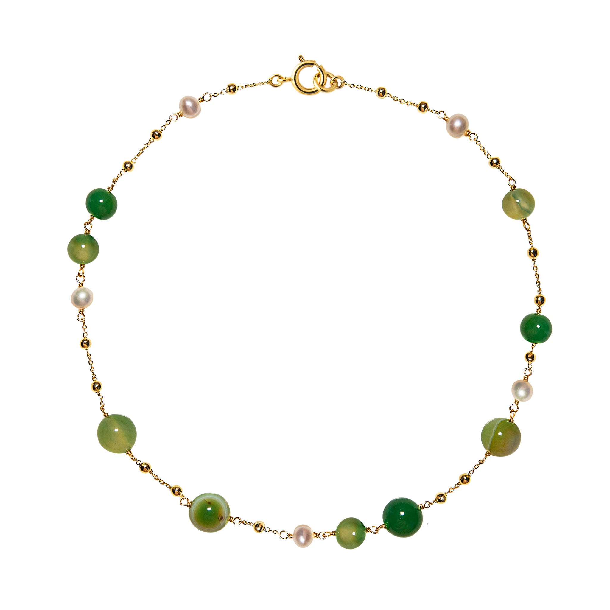 Necklace with green agate and cultured pearls
