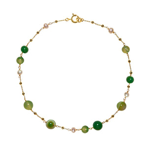 Necklace with green agate and cultured pearls