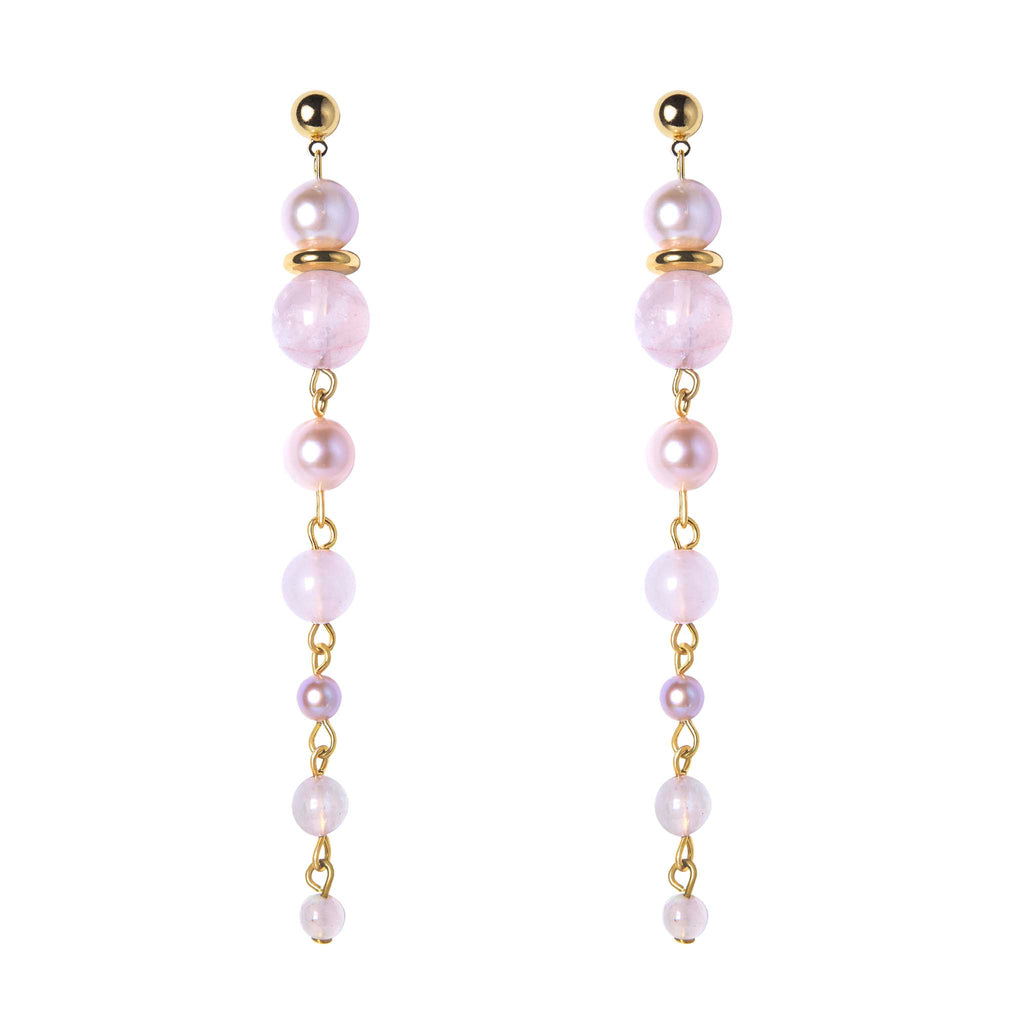 Earrings with rose quartz and pearls