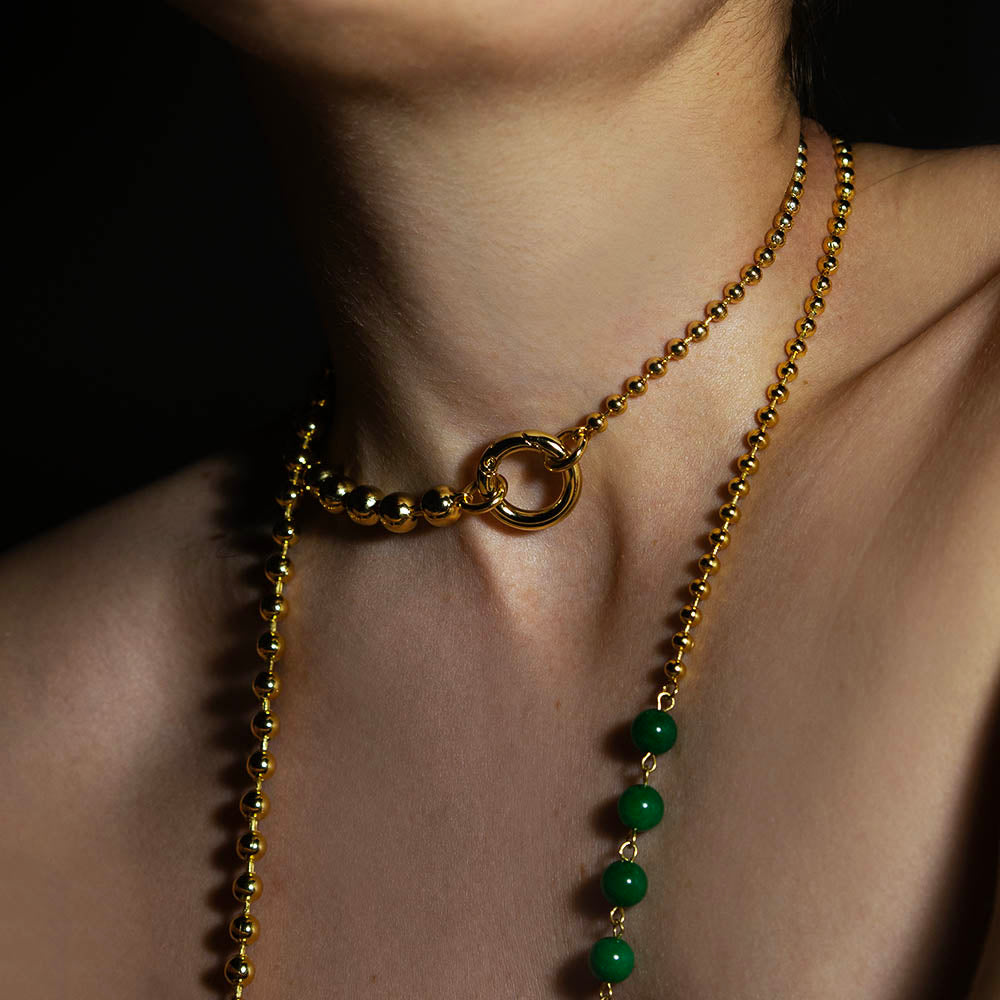 Transformer necklace with green agate