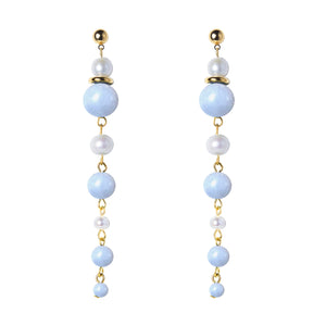 Earrings with aquamarine and pearls