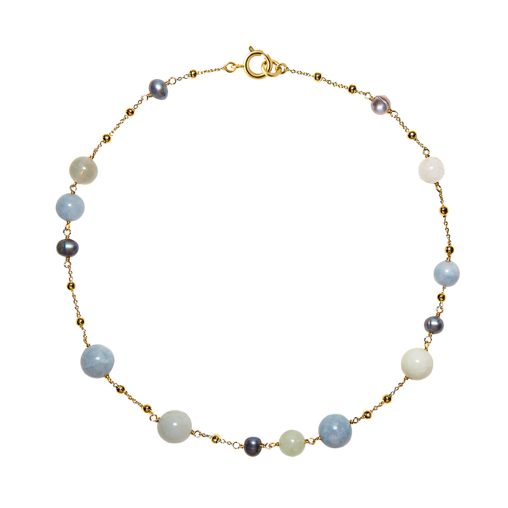 Necklace with aquamarine and cultured pearls