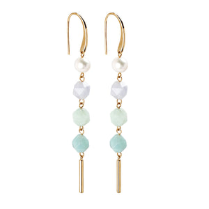 Earrings with natural pearls, aquamarine, jade and amazonite