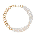 Necklace in gold-plated brass with cultured pearls