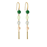 Earrings with green agate, fluorite, rock crystals and pearls