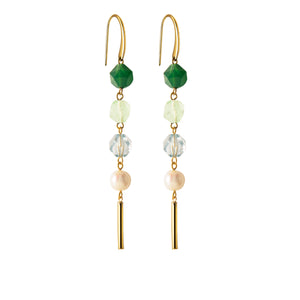 Earrings with green agate, fluorite, rock crystals and pearls