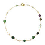 Necklace with green agate, jade and cultured pearls