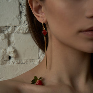 Earrings with red agate