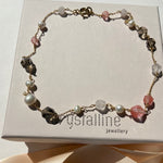 Necklace with cultured pearls, cherry quartz, smoky quartz and rose quartz
