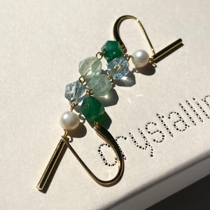 Earrings with green agate, fluorite, rock crystals and pearls