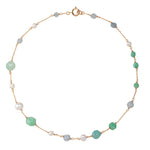 Necklace with aquamarine, jade, amazonite and cultured pearls